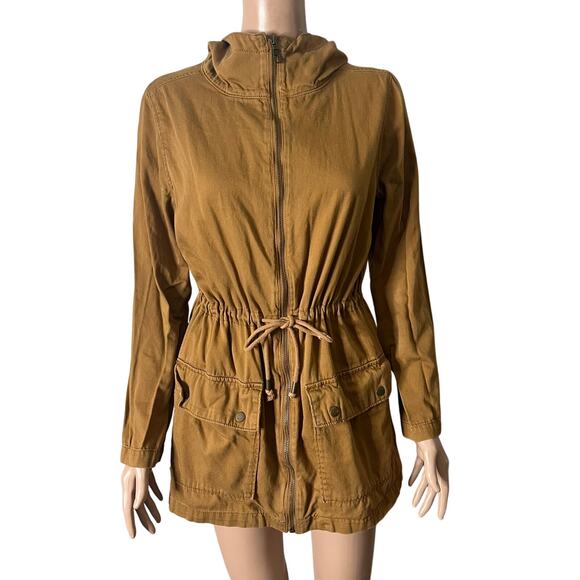 Old Navy Utility Jacket Women Small Brown Hooded Anorak Drawstring Waist Pockets - Picture 4 of 11